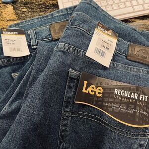 NEW LOT OF 2 Mens Lee Regular Fit Straight Leg Jeans 38x30 Blue Denim NWTWESTERN